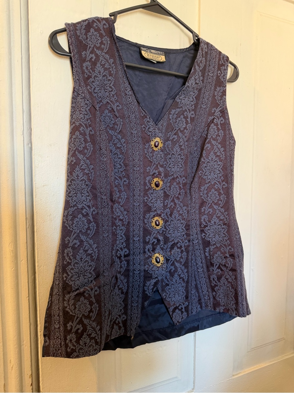 Wrapper Women's Navy Patterned Button Front Vest